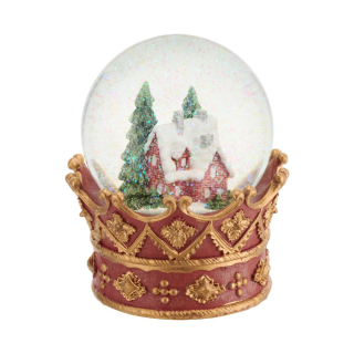 Vianočná sklenená guľa s hracím boxom, výška 14 cm, HOLY TIME VILLA ITALIA